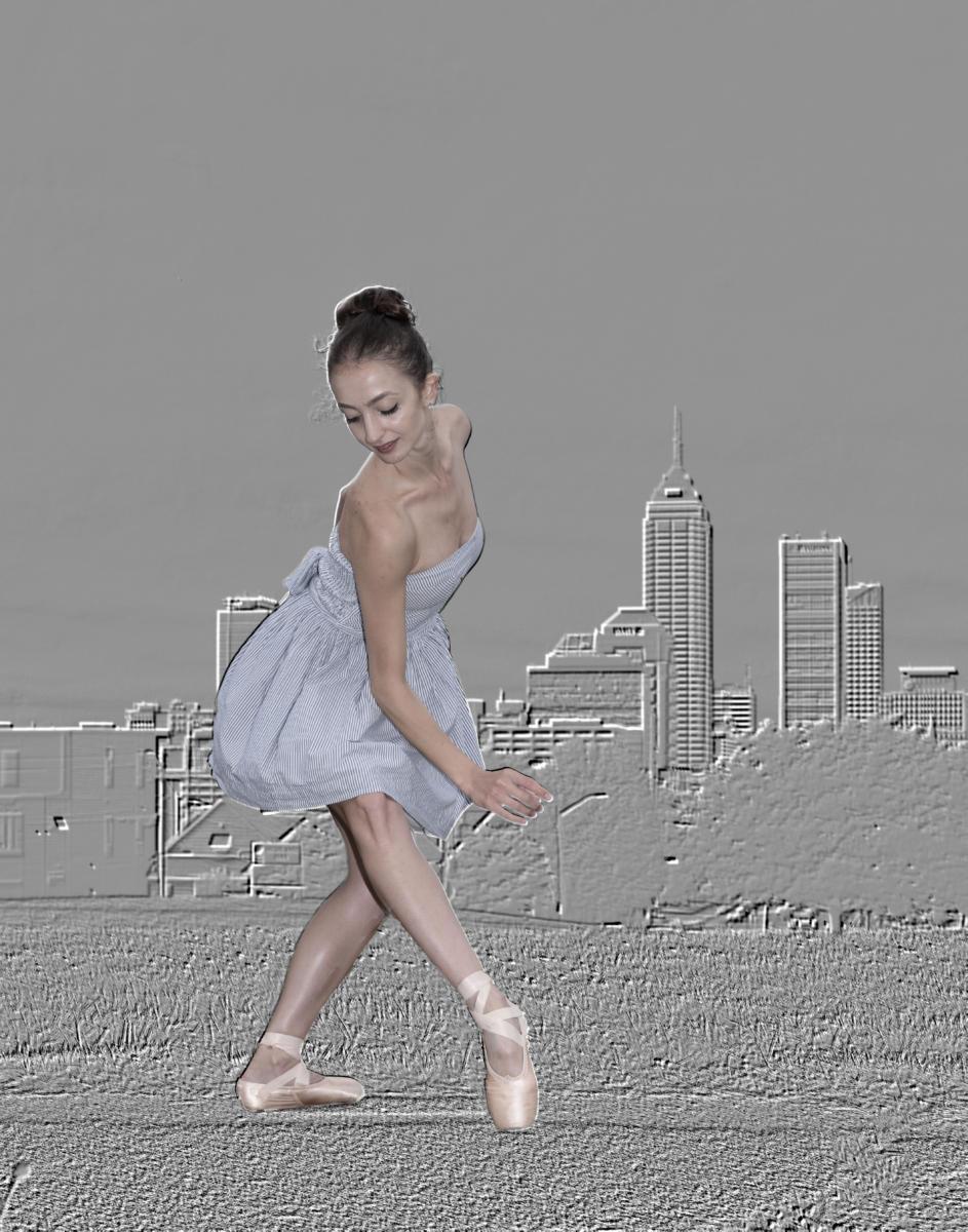 dancer with embossed skyline