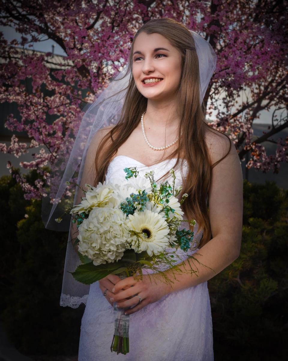 bridal portrait with flowering tree