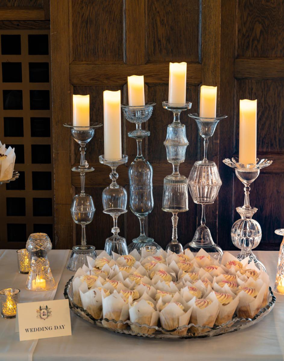 wedding reception dessert table candles