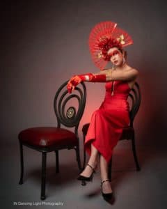 Portrait of a fashion model with a flamboyant headdress