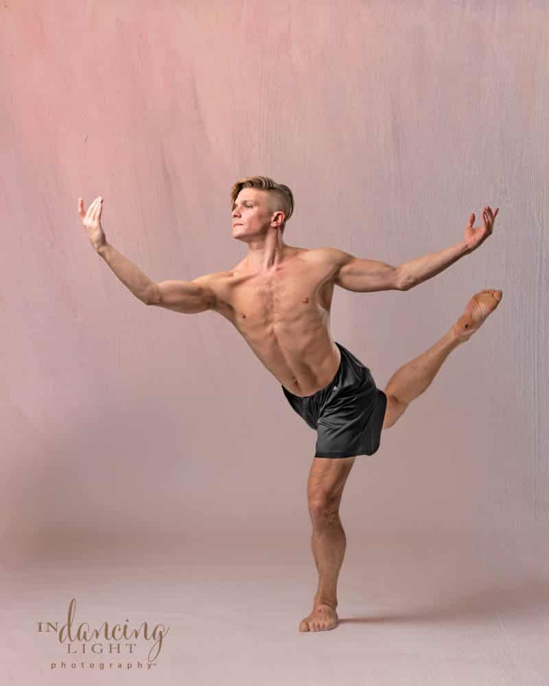 Male dancer in arabesque position