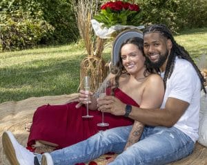Engagement toast at a picnic